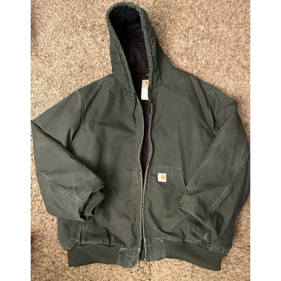 Carhartt J140 DGR Dark Green Hooded Canvas Jacket Y2K Vintage, Size 2XL - Picture 1 of 4